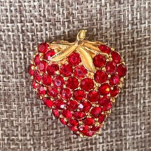 Gold and Red Crystal Strawberry Brooch